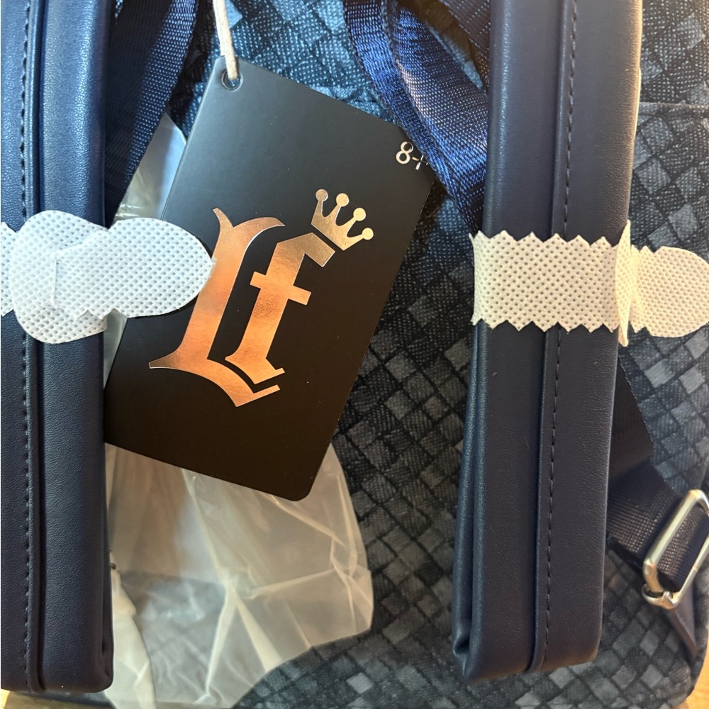 Loungefly Blue-Gray Woven Mini Backpack with Gold Hardware - Picture 3 of 5